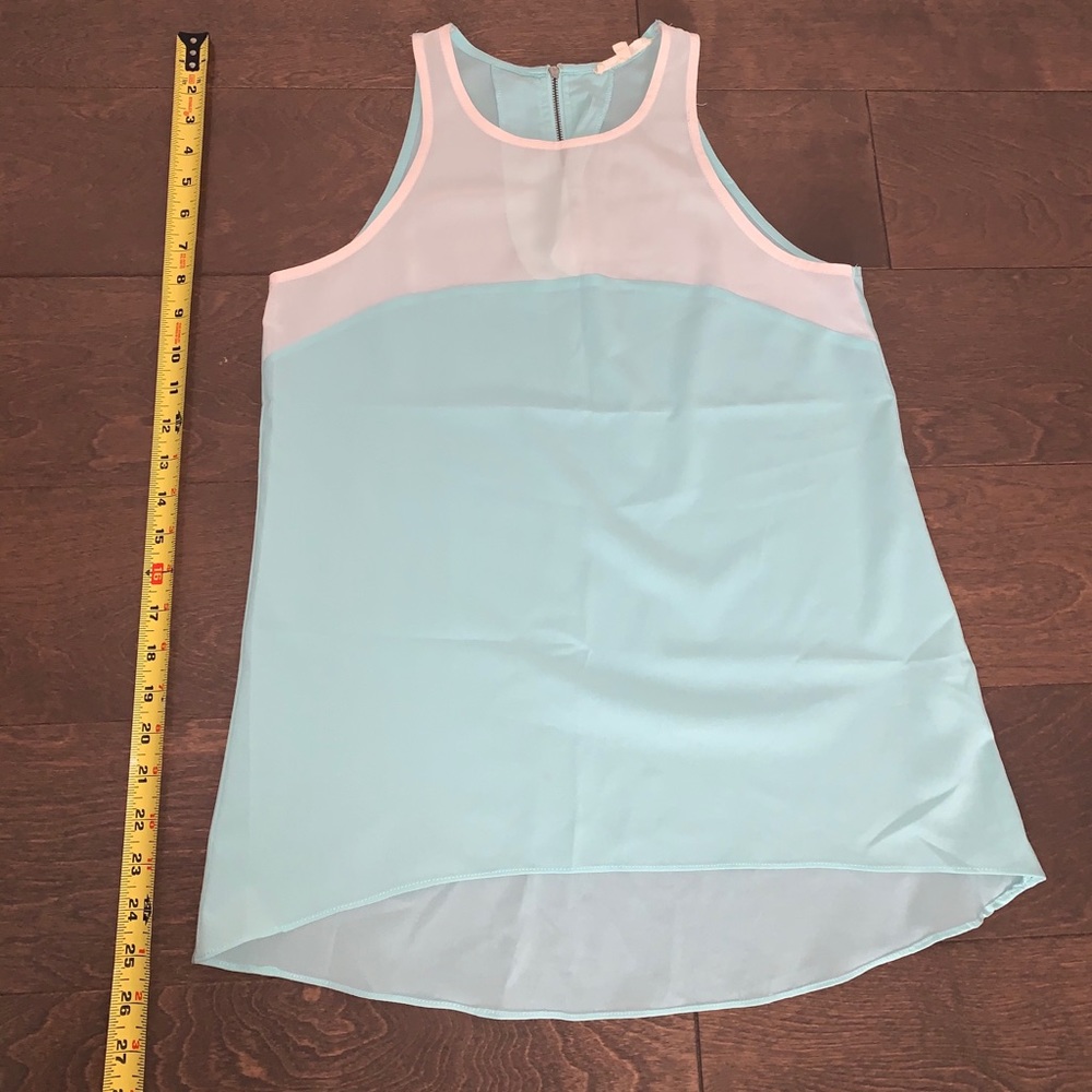 Two-tone cream and light blue sheer top